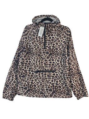 Southern Couture 1/4 Zip Leopard Print Pullover Windbreaker Jacket Hood Sz S